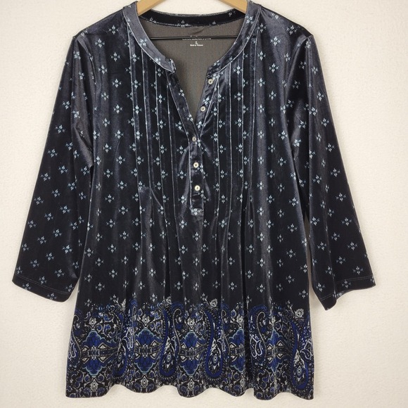 croft & barrow Tops - Croft & Barrow Paisley Velvet Pintuck Top Womens M Black Whimsigoth Fairy